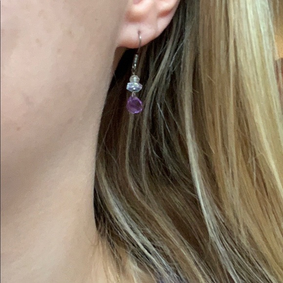 Purple Beaded Fishhook Earrings - Picture 2 of 3